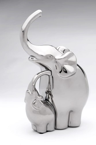 Two silver elephants, parent and baby