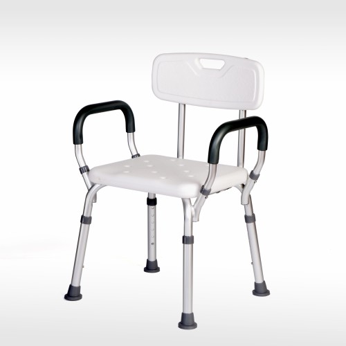 Small White shower chair with dual handles and back rest