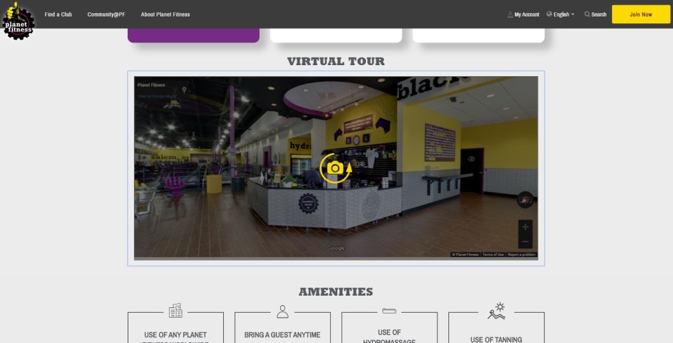 Gregory Dean's virtual tour of planet fitness featured on planet fitness' website